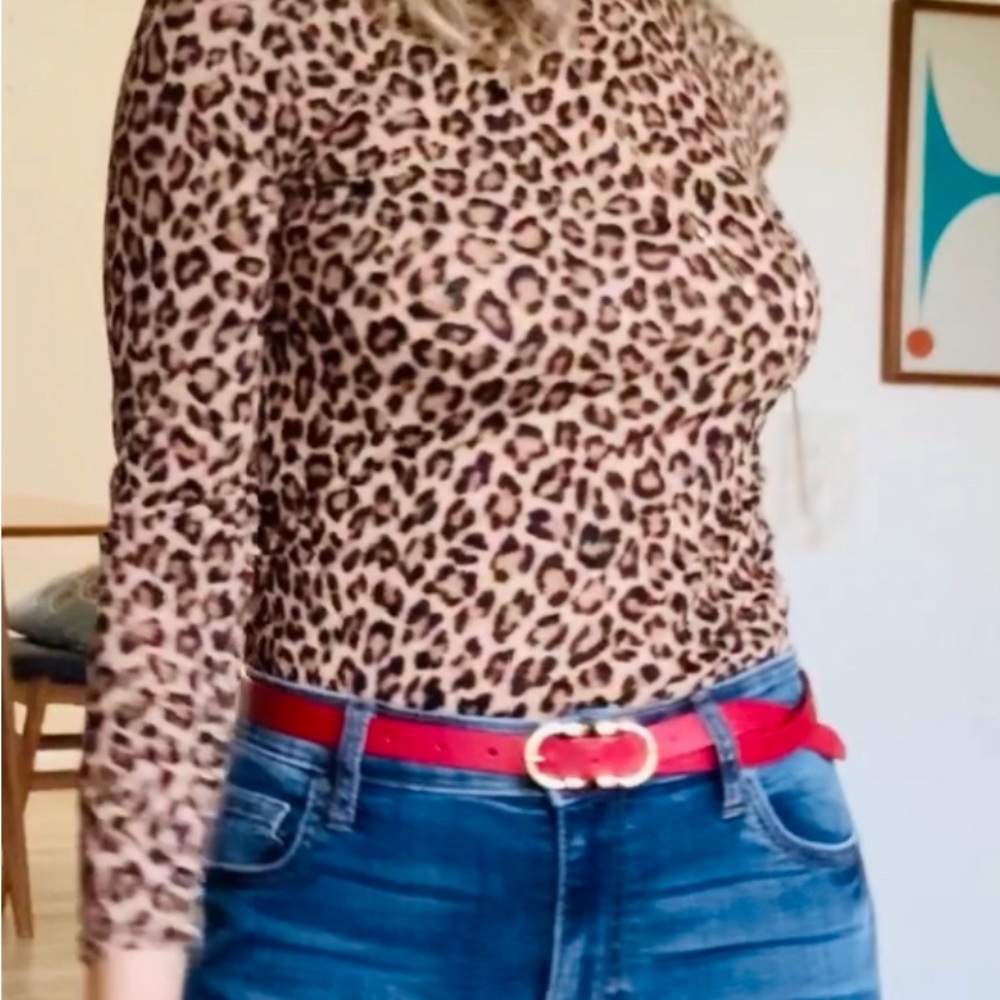 Cozy Casual Brand Cheetah Fitted Top Sz M